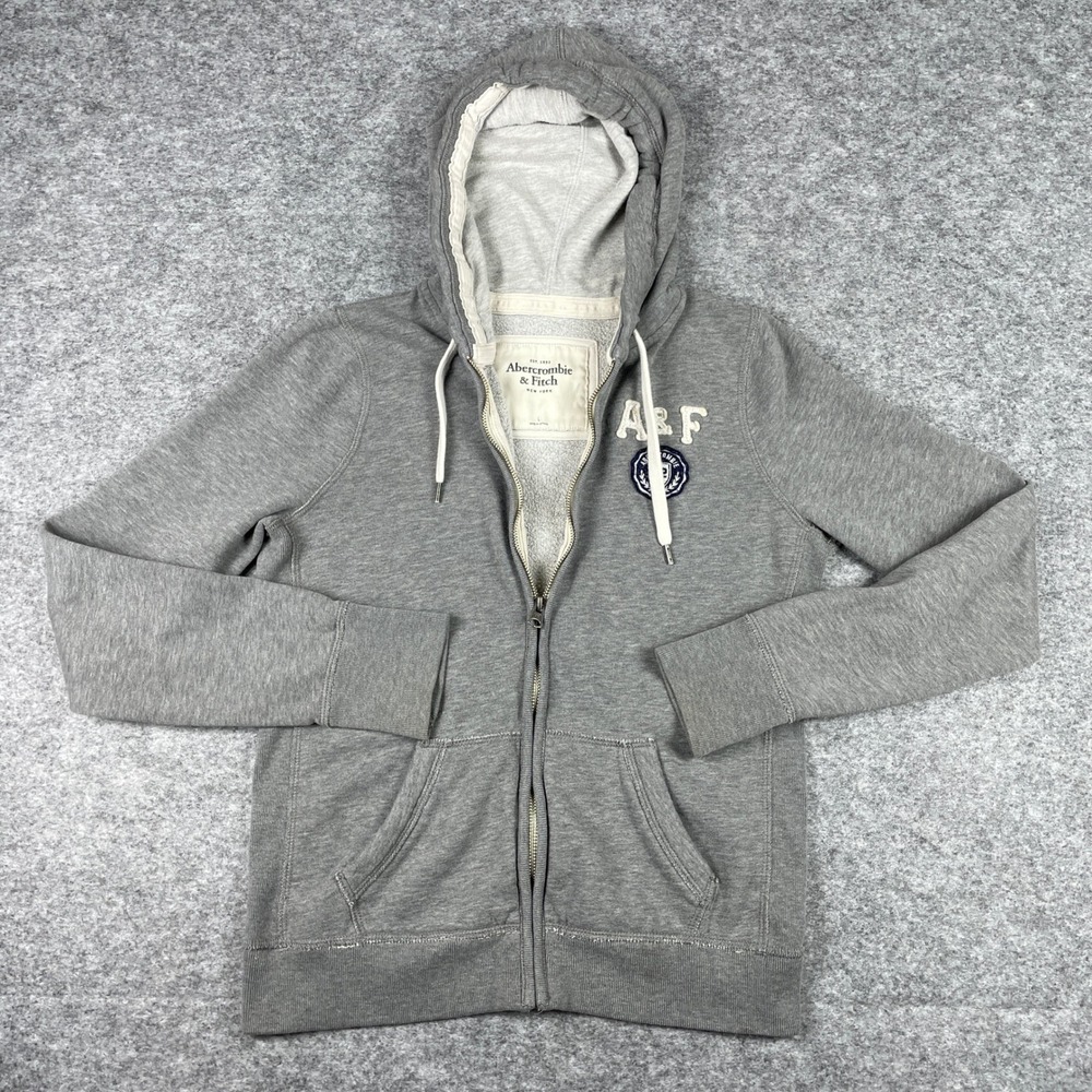 Abercrombie & Fitch Hoodie Womens L Gray Full Zip Applique Crest Jacket Y2K